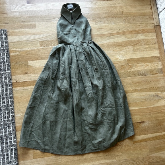 Piece of White Aida Dress Backless linen A-line small gown summer - Picture 3 of 9